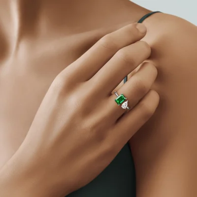 Alternative view of Emerald Pear Moissanite Ring